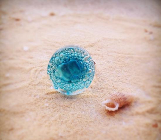 bague bleue bulle turquoise