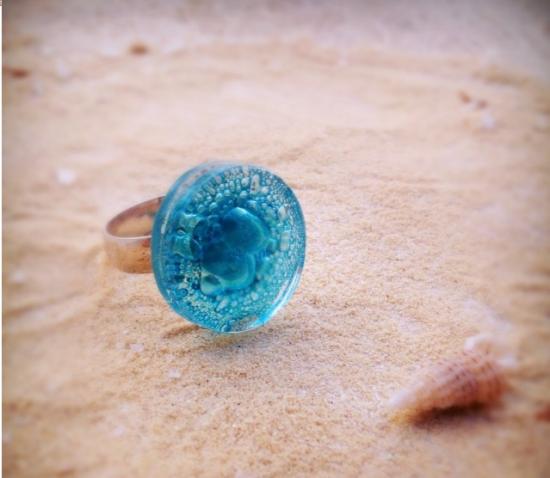 bague bleue turquoise bullé