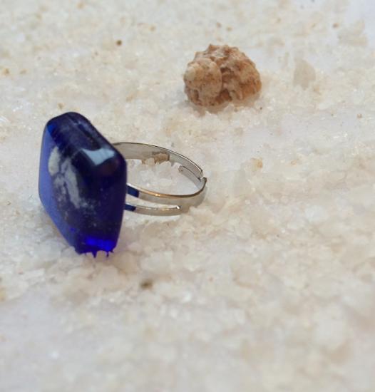 bague bleue marine et poudre argent