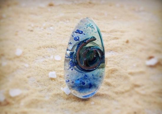 bague goutte deau  bleu turq et fil argent 