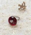 bague ronde rouge et paillette d'argent