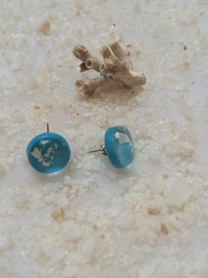 boucles d'oreilles puce, bleue turquoise et poudre d' argent